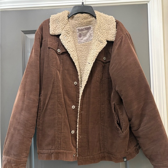 Men’s Large Brown Beige Sherpa Jacket, Trucker, vintage coat, corduroy, button - Picture 1 of 7
